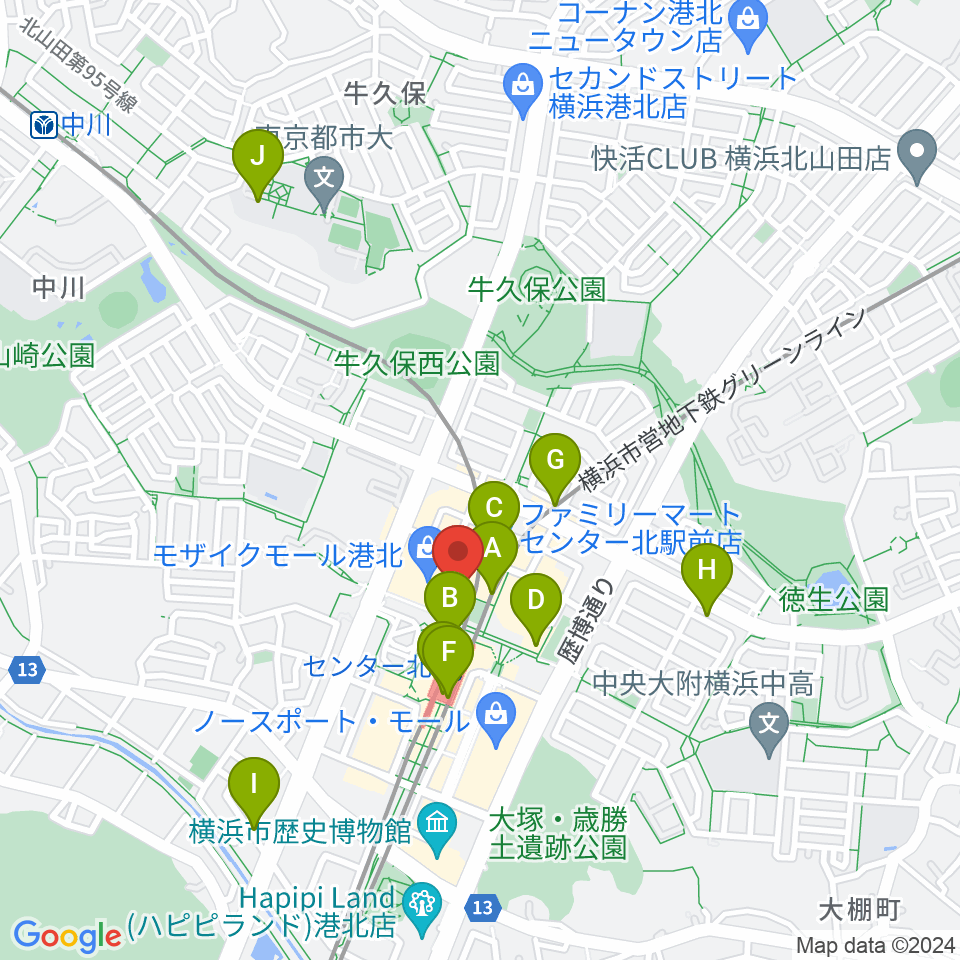 東京音楽学院 モザイクモール港北センター北駅前校周辺のコンビニエンスストア一覧地図