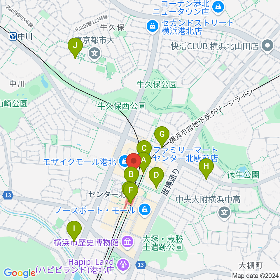 東京音楽学院 モザイクモール港北センター北駅前校周辺のコンビニエンスストア一覧地図