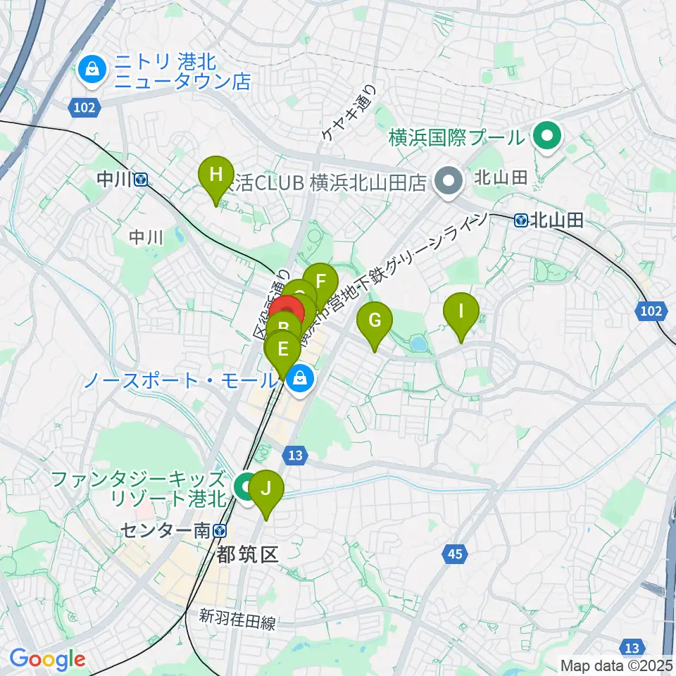 東京音楽学院 モザイクモール港北センター北駅前校周辺のコンビニエンスストア一覧地図