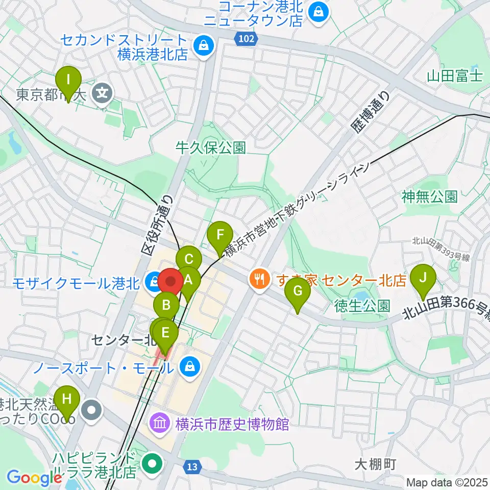 東京音楽学院 モザイクモール港北センター北駅前校周辺のコンビニエンスストア一覧地図