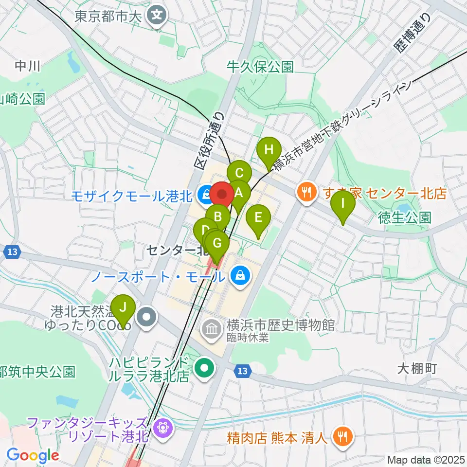 東京音楽学院 モザイクモール港北センター北駅前校周辺のコンビニエンスストア一覧地図