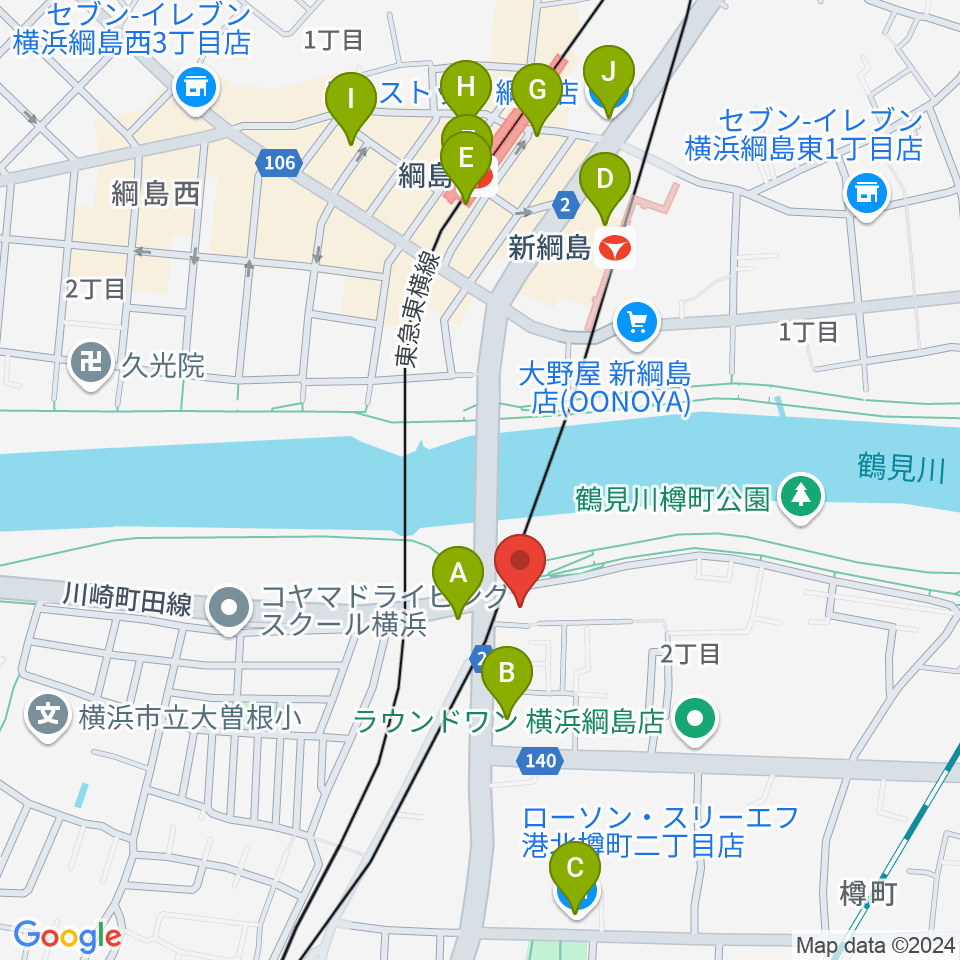 綱島フライドポテト周辺のコンビニエンスストア一覧地図