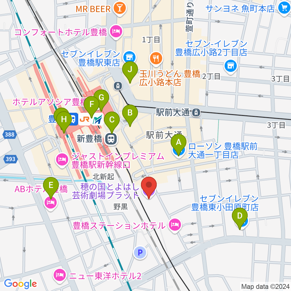 穂の国とよはし芸術劇場プラット周辺のコンビニエンスストア一覧地図