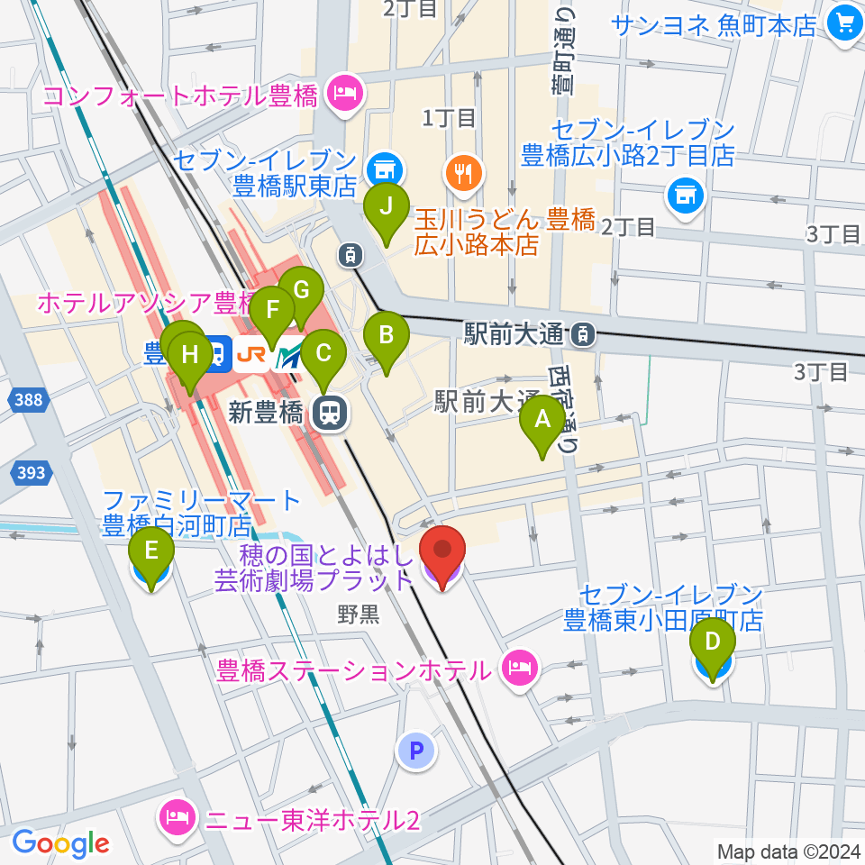 穂の国とよはし芸術劇場プラット周辺のコンビニエンスストア一覧地図