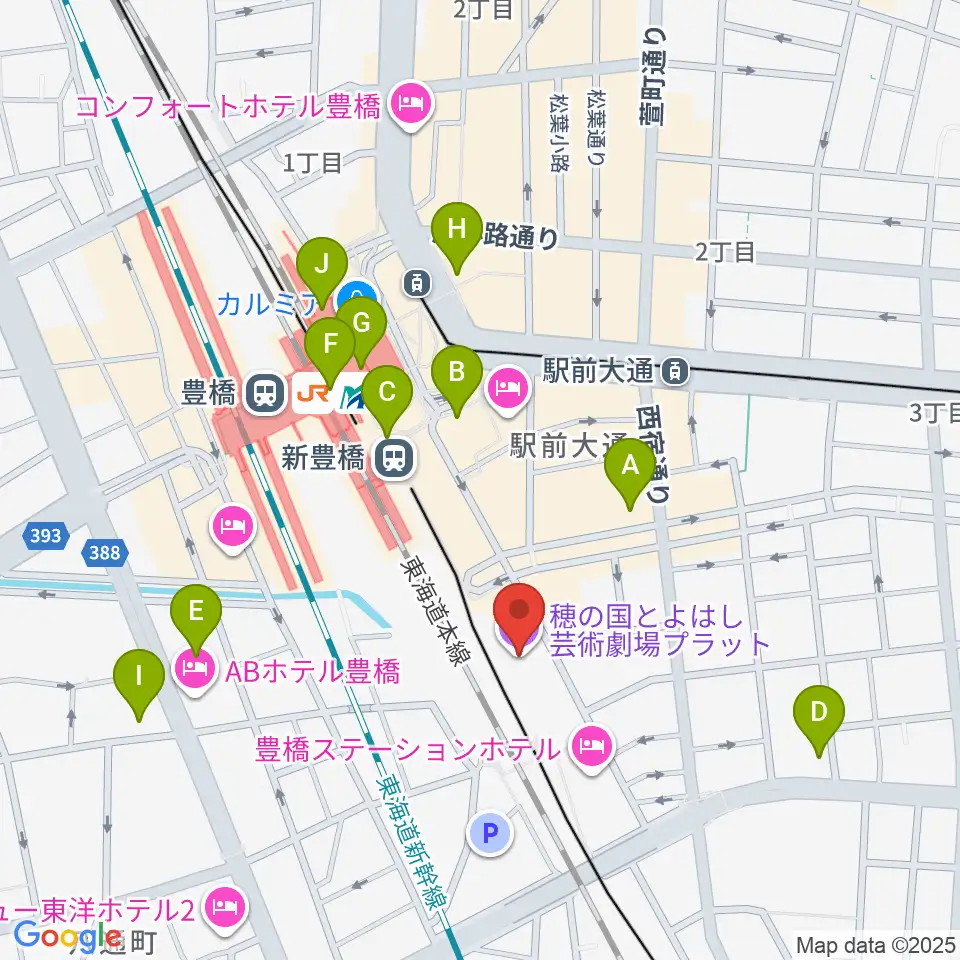 穂の国とよはし芸術劇場プラット周辺のコンビニエンスストア一覧地図