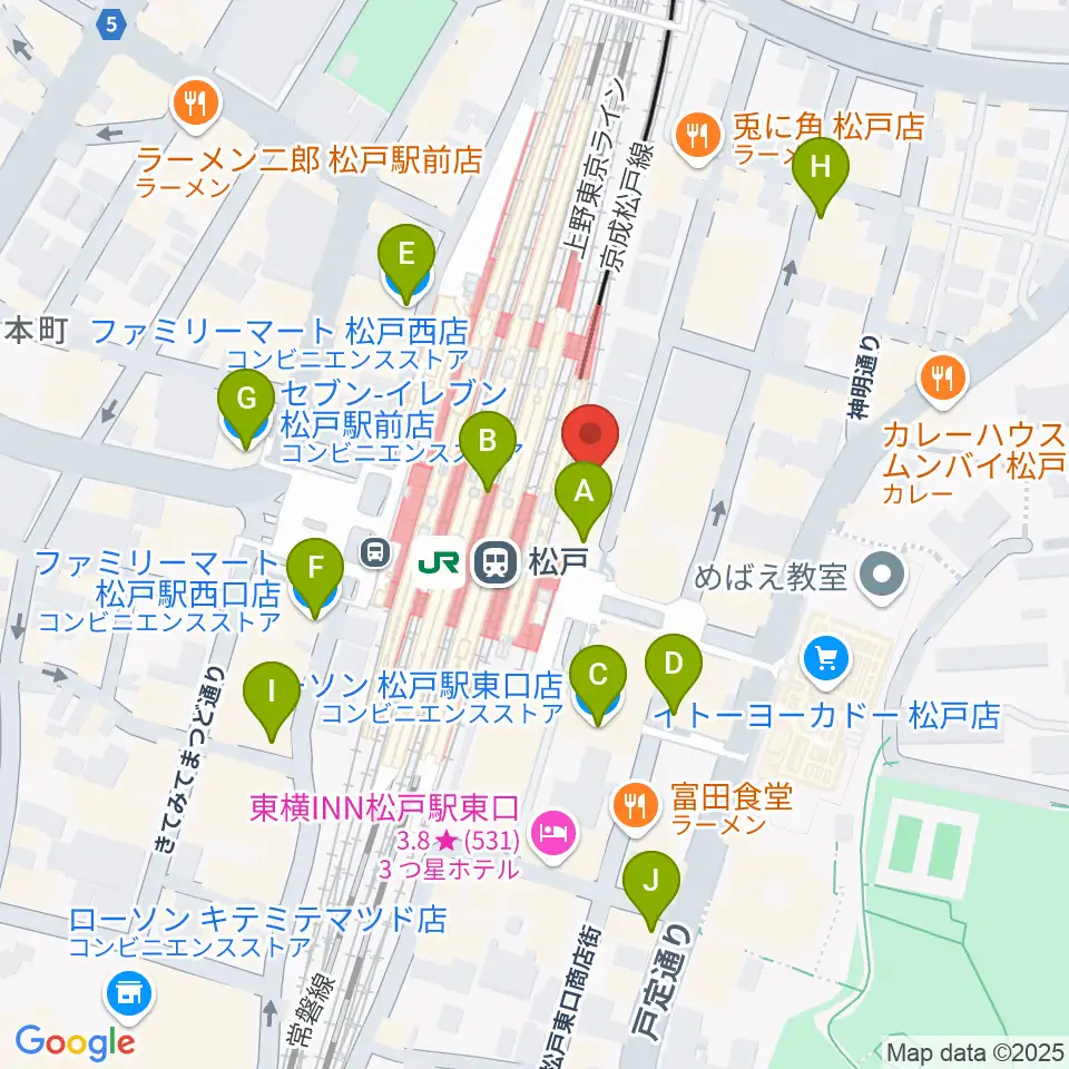 伊藤楽器 松戸店周辺のコンビニエンスストア一覧地図