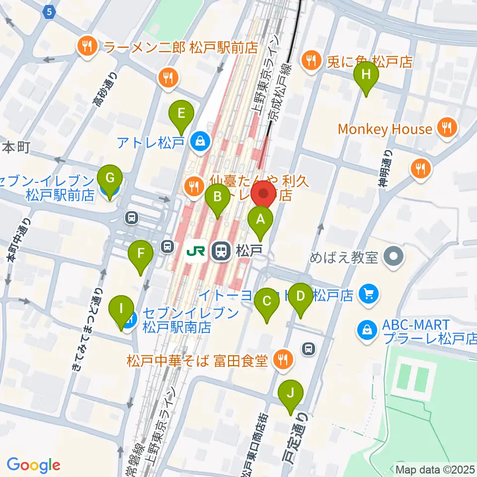 伊藤楽器 松戸店周辺のコンビニエンスストア一覧地図
