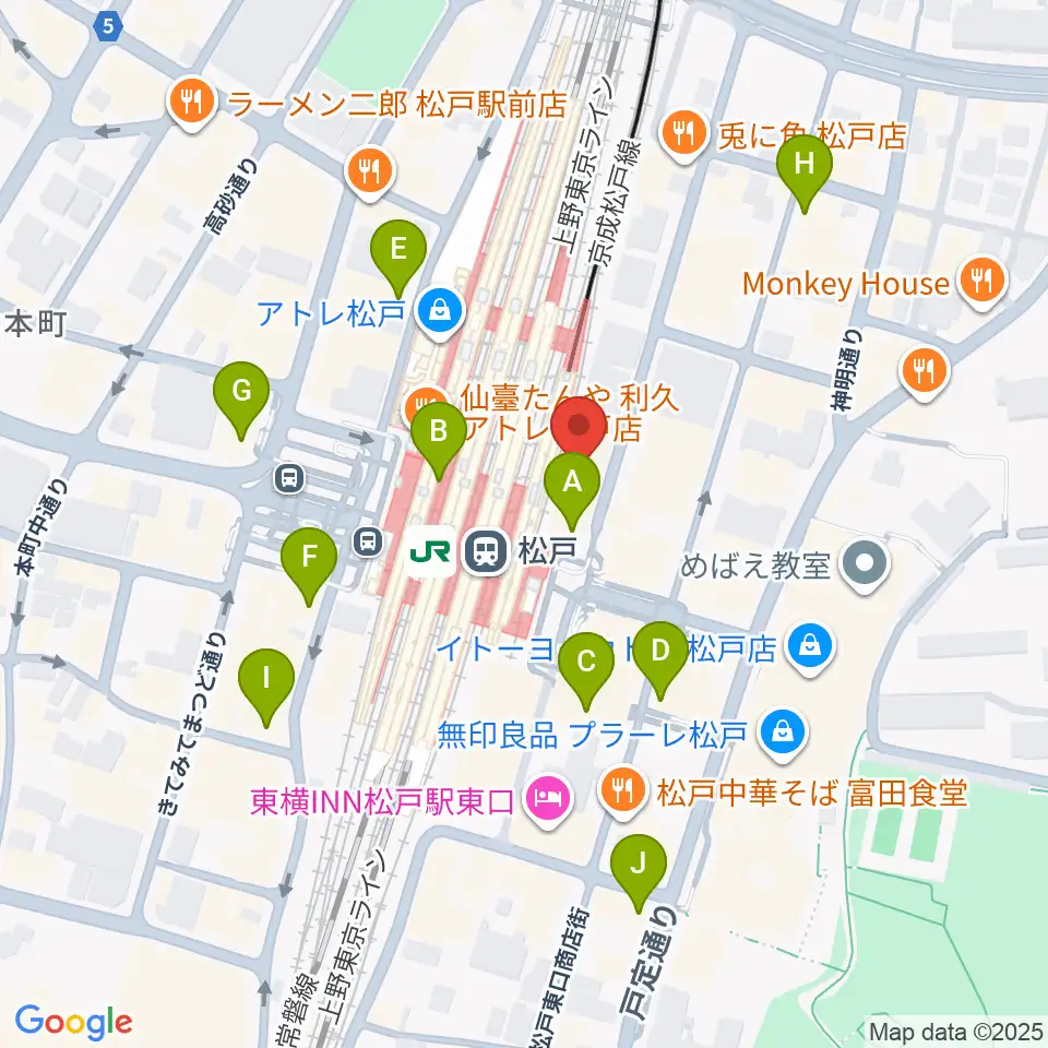 伊藤楽器 松戸店周辺のコンビニエンスストア一覧地図