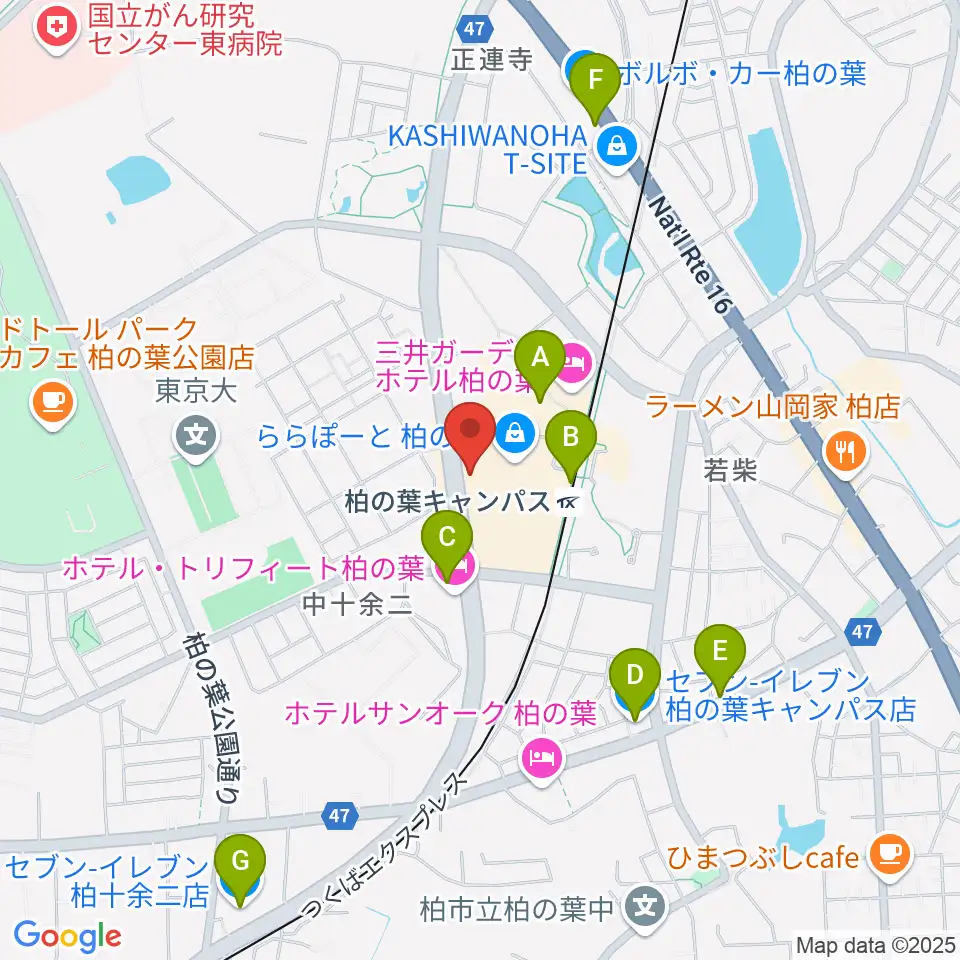 伊藤楽器ららぽーと柏の葉センター周辺のコンビニエンスストア一覧地図