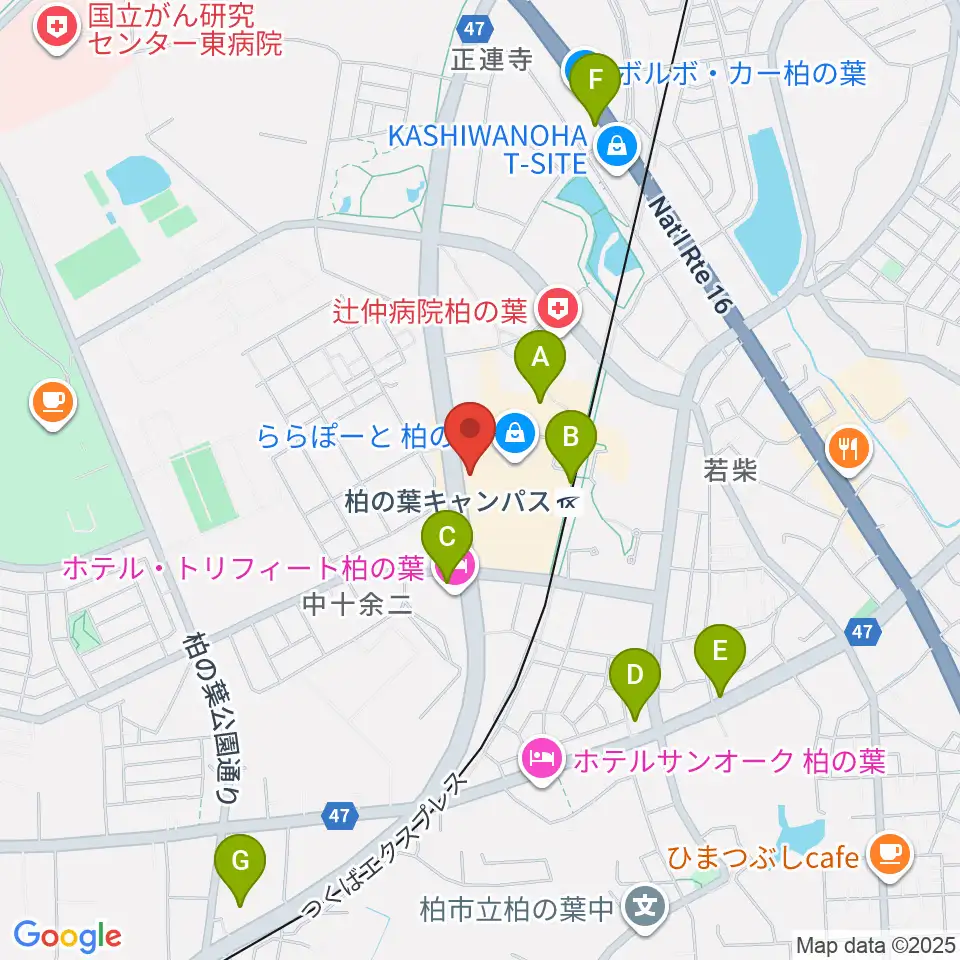 伊藤楽器ららぽーと柏の葉センター周辺のコンビニエンスストア一覧地図