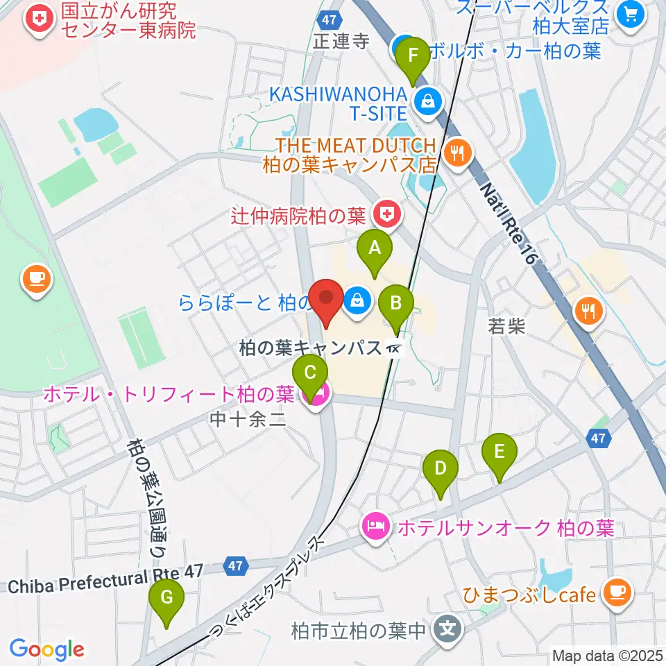 伊藤楽器ららぽーと柏の葉センター周辺のコンビニエンスストア一覧地図