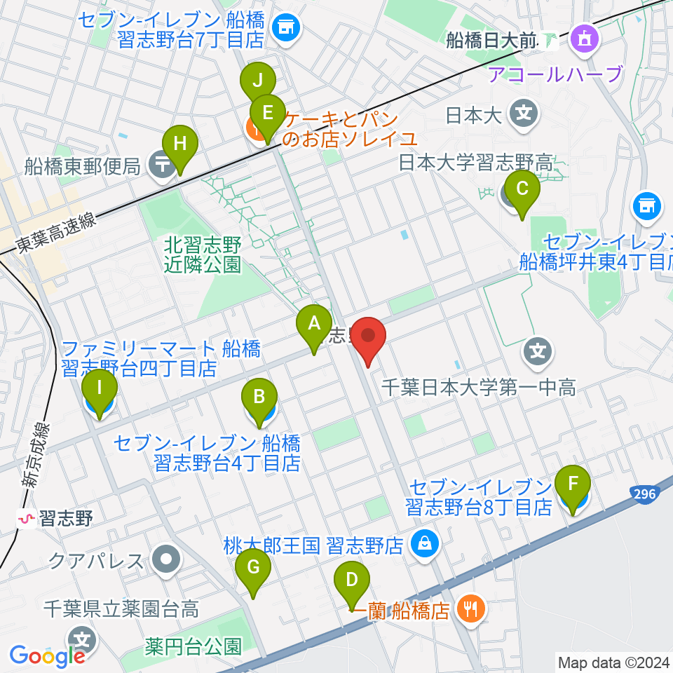 伊藤楽器 ピアノシティ北習志野周辺のコンビニエンスストア一覧地図