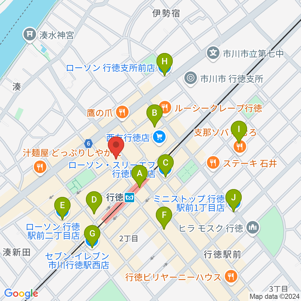 伊藤楽器 行徳センター周辺のコンビニエンスストア一覧地図