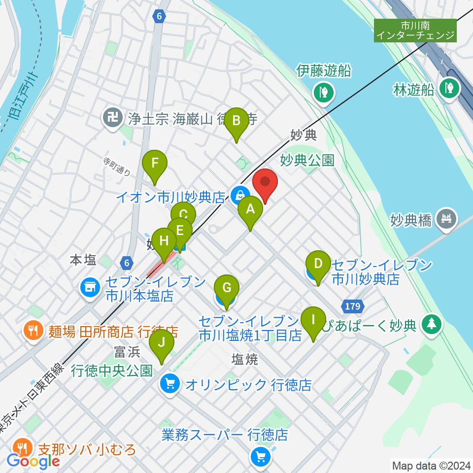 伊藤楽器 妙典イオンセンター周辺のコンビニエンスストア一覧地図