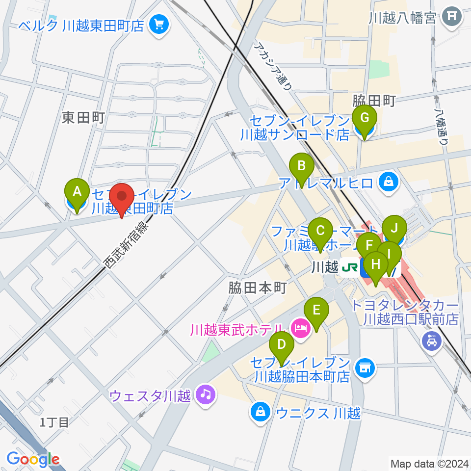 川越DEPARTURE周辺のコンビニエンスストア一覧地図