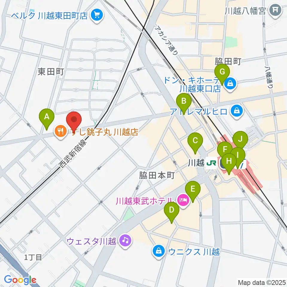 川越DEPARTURE周辺のコンビニエンスストア一覧地図
