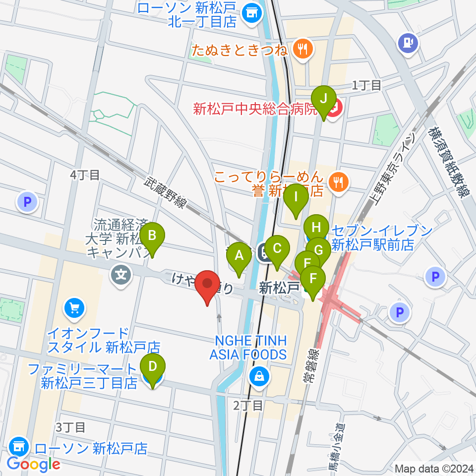 伊藤楽器 新松戸センター周辺のコンビニエンスストア一覧地図