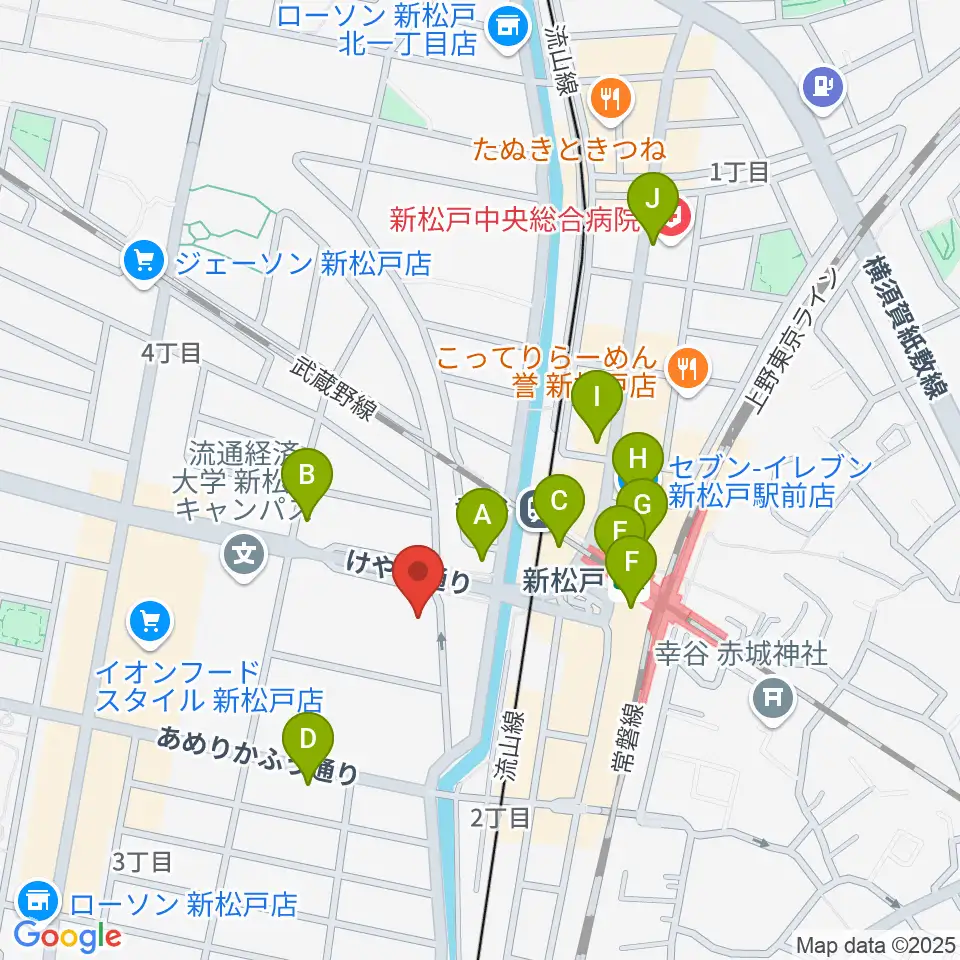 伊藤楽器 新松戸センター周辺のコンビニエンスストア一覧地図