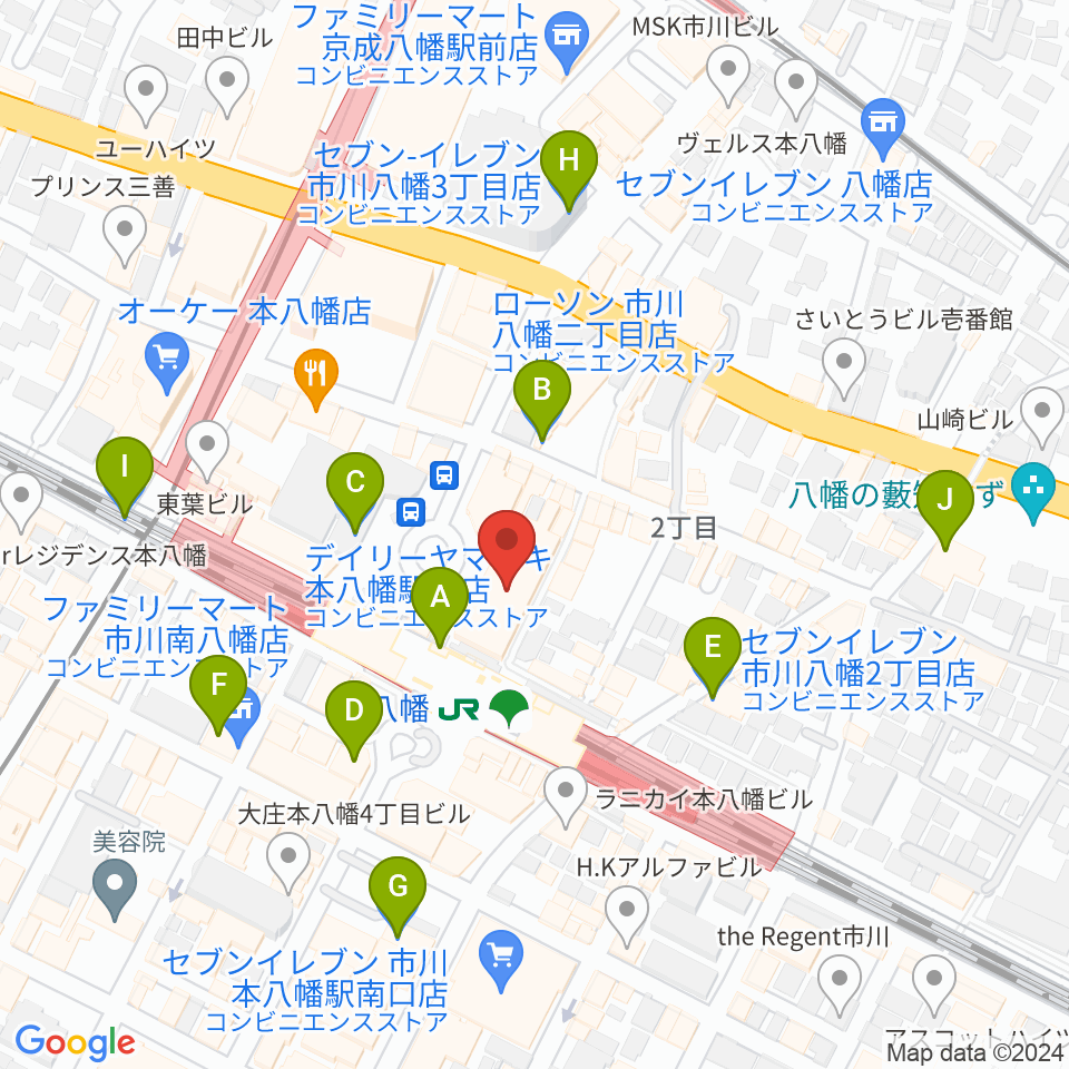伊藤楽器 本八幡センター周辺のコンビニエンスストア一覧地図