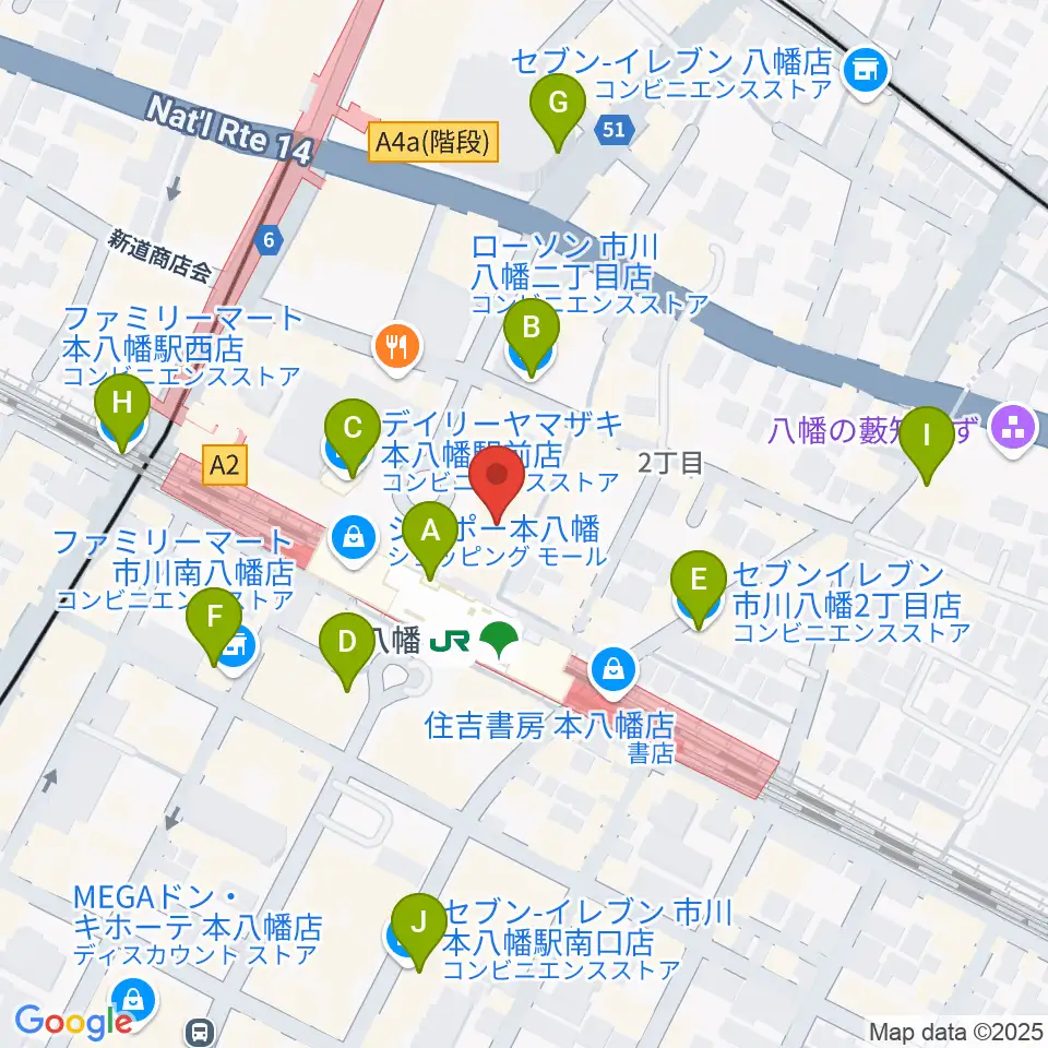 伊藤楽器 本八幡センター周辺のコンビニエンスストア一覧地図