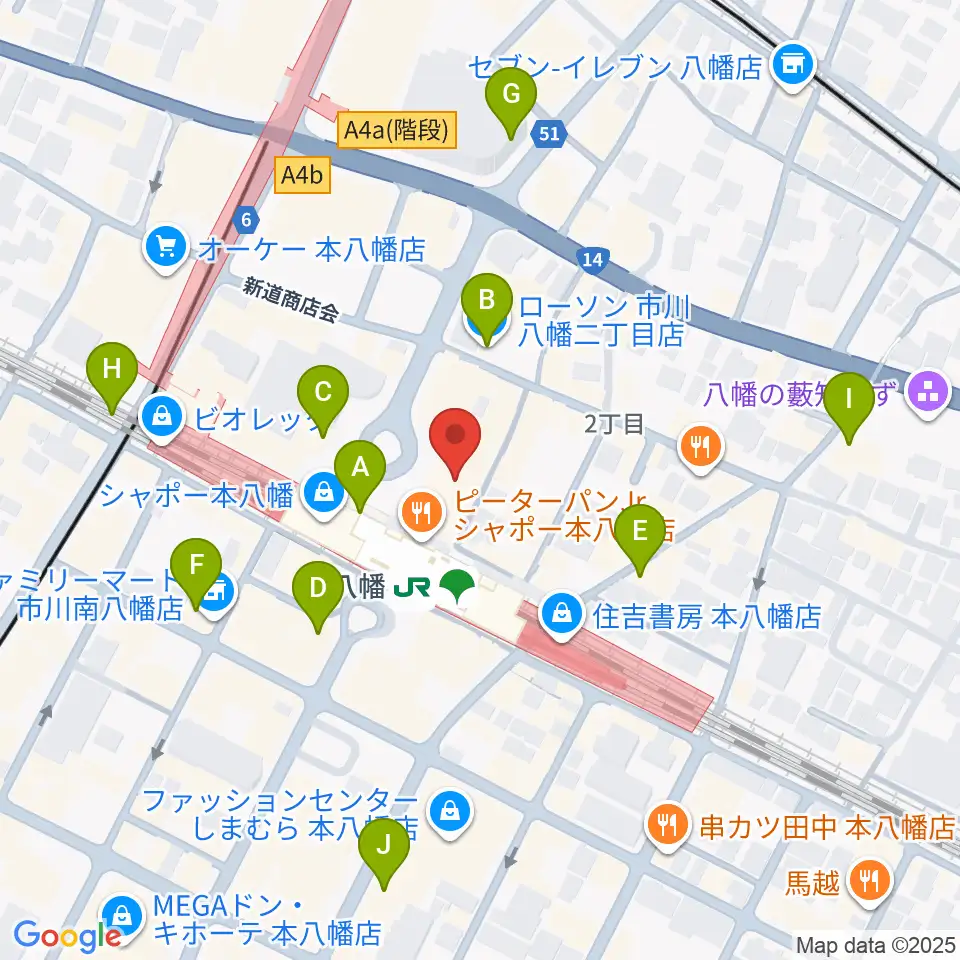 伊藤楽器 本八幡センター周辺のコンビニエンスストア一覧地図