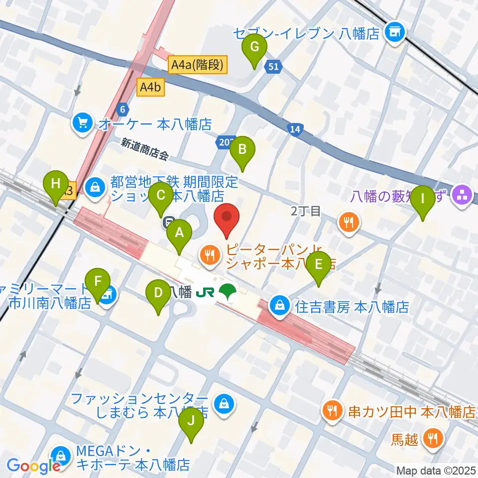 伊藤楽器 本八幡センター周辺のコンビニエンスストア一覧地図