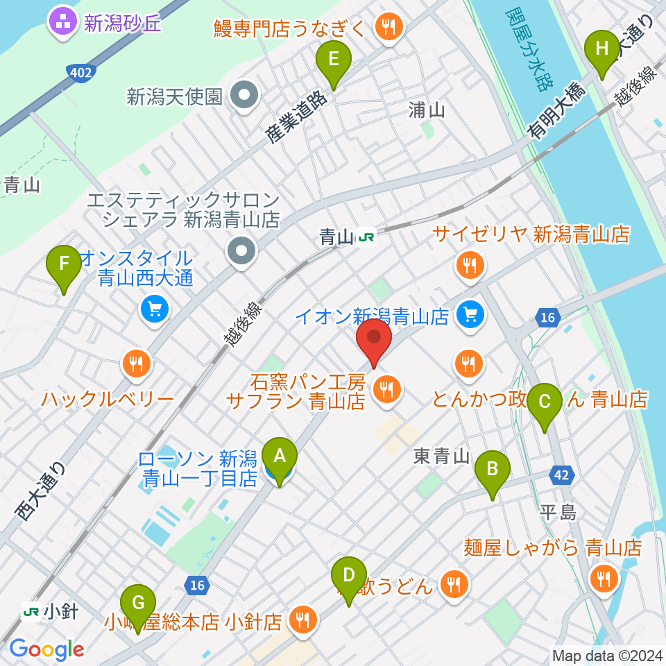 青山リハーサルスタジオ新潟店周辺のコンビニエンスストア一覧地図