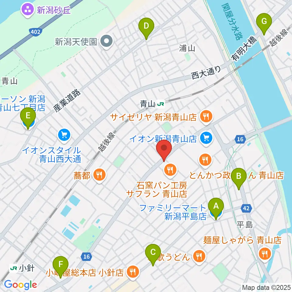 青山リハーサルスタジオ新潟店周辺のコンビニエンスストア一覧地図