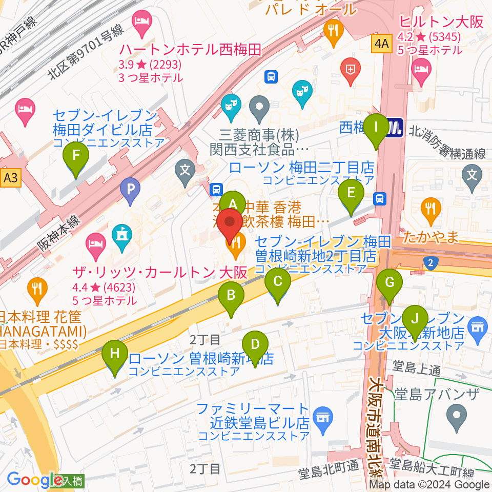 MIKIミュージックサロン西梅田ブリーゼブリーゼ周辺のコンビニエンスストア一覧地図