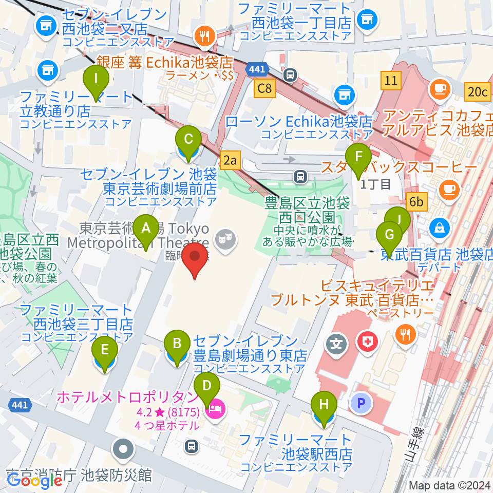 ミュージックスタジオ・フォルテ芸劇店周辺のコンビニエンスストア一覧地図