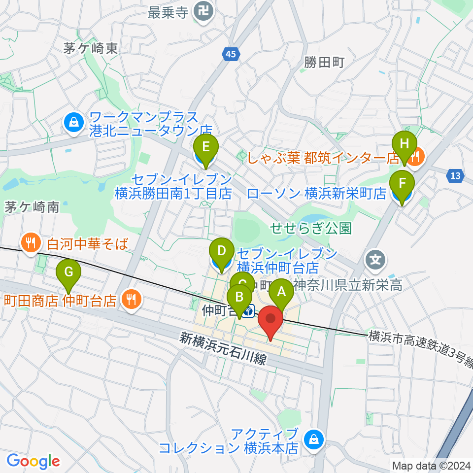 エルフラット仲町台アネックス周辺のコンビニエンスストア一覧地図