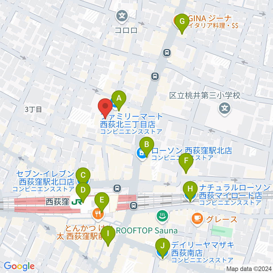 西荻窪テラ周辺のコンビニエンスストア一覧地図