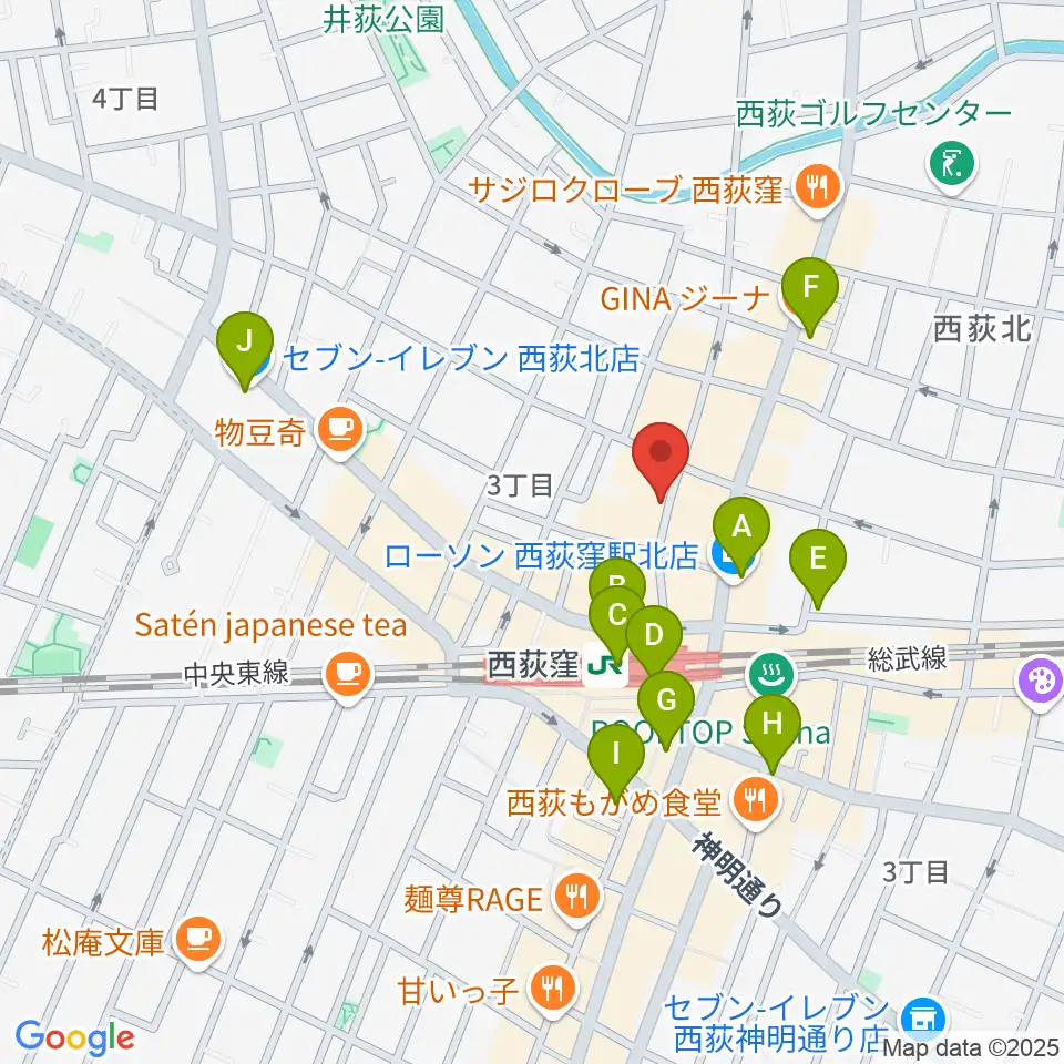 西荻窪テラ周辺のコンビニエンスストア一覧地図