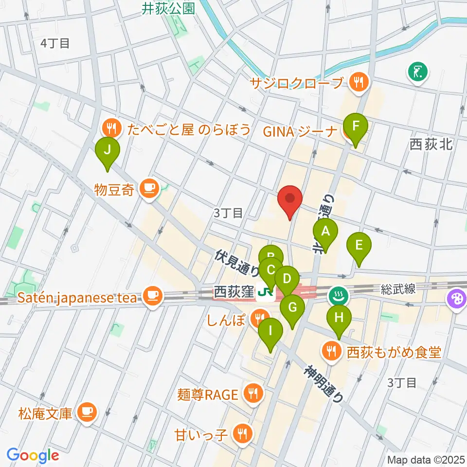 西荻窪テラ周辺のコンビニエンスストア一覧地図