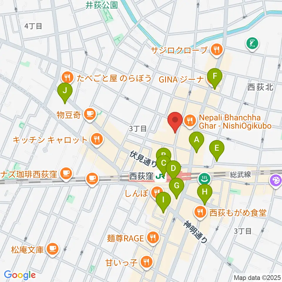 西荻窪テラ周辺のコンビニエンスストア一覧地図