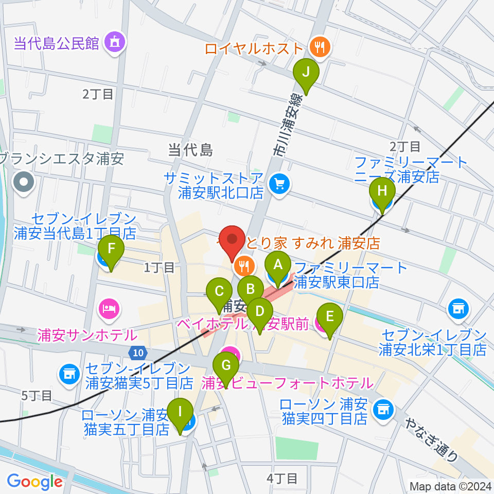 ジェイズスタジオ 浦安店周辺のコンビニエンスストア一覧地図