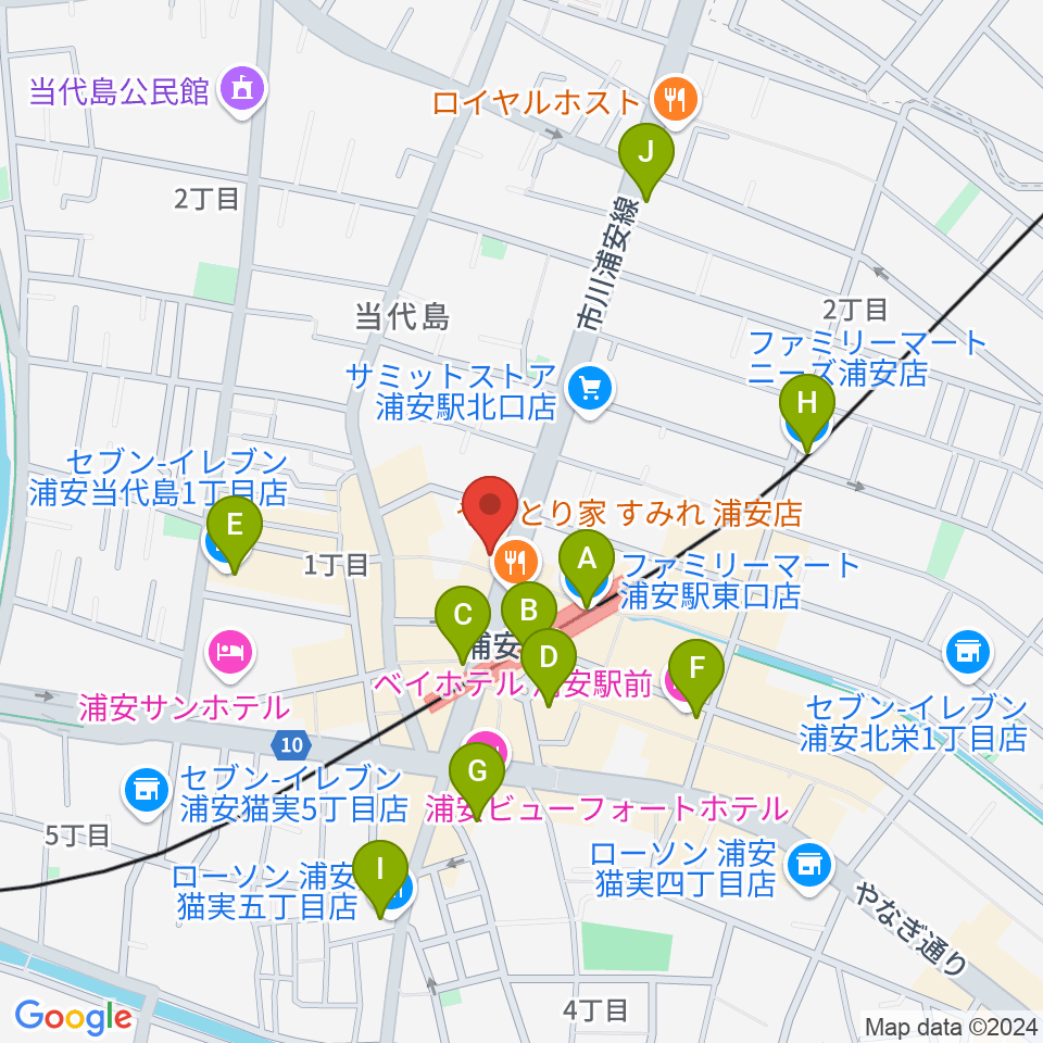 ジェイズスタジオ 浦安店周辺のコンビニエンスストア一覧地図