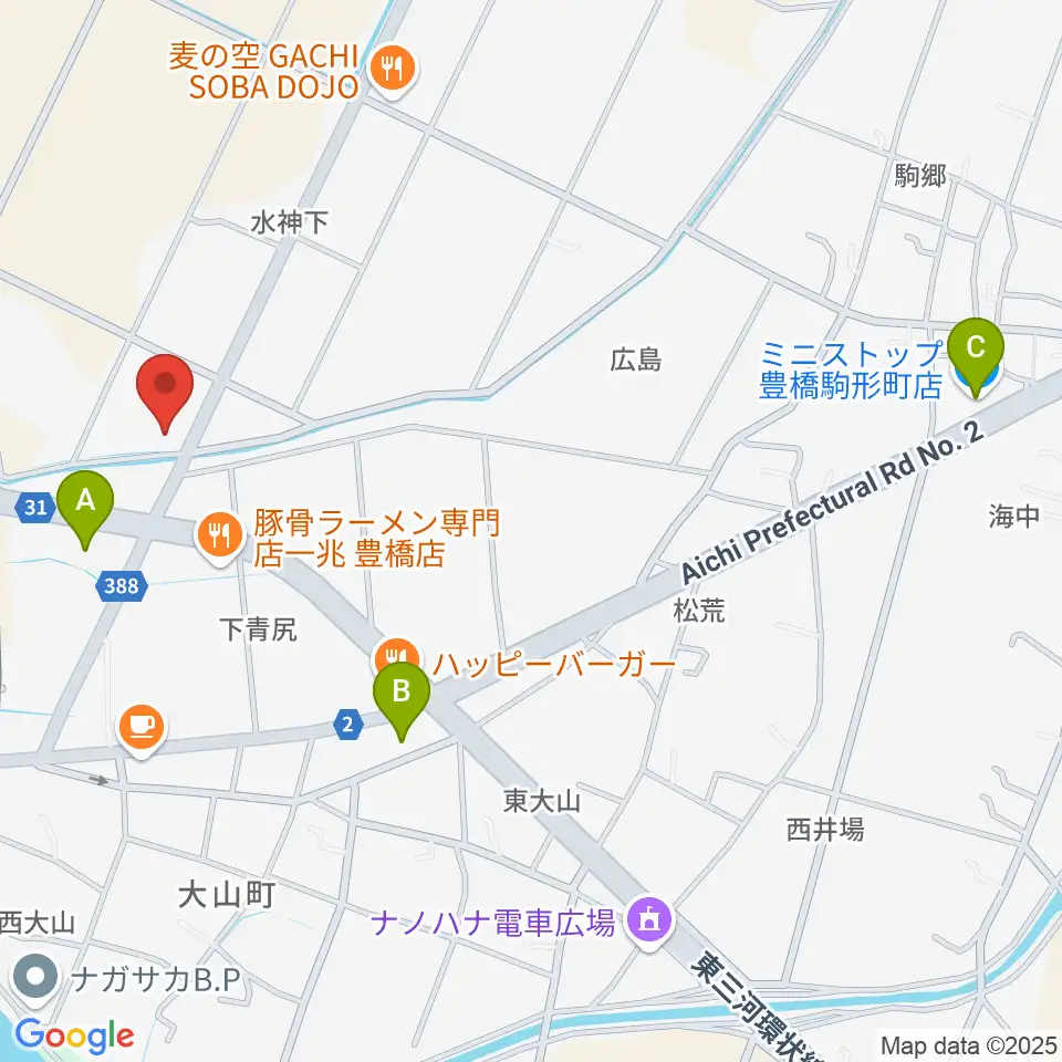 オリエント楽器 ミューズフォレスト豊橋南周辺のコンビニエンスストア一覧地図