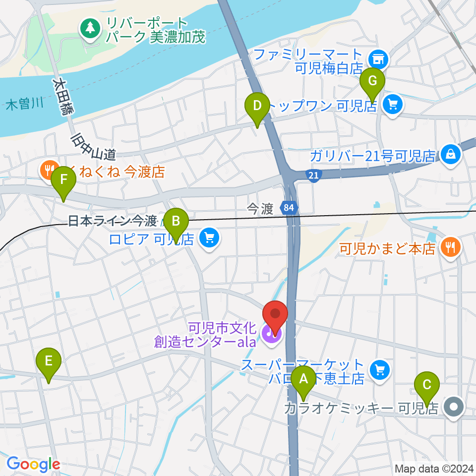 可児市文化創造センターala周辺のコンビニエンスストア一覧地図