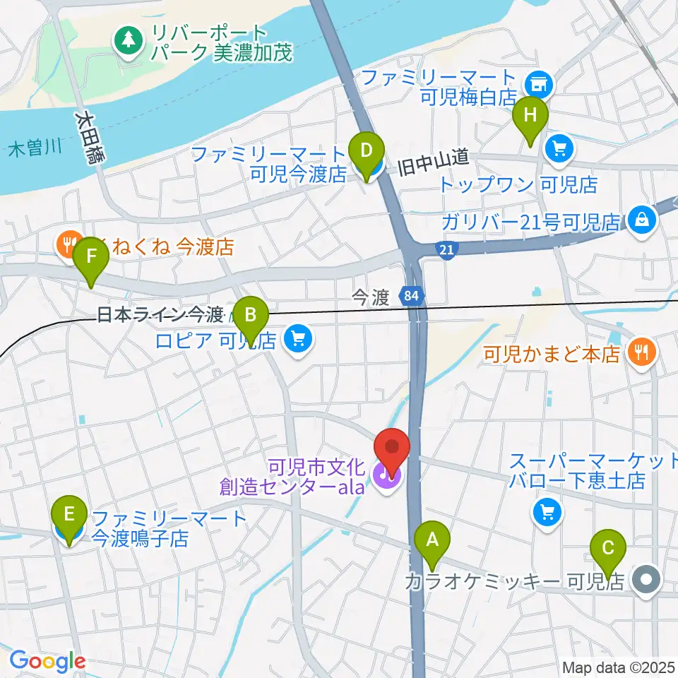 可児市文化創造センターala周辺のコンビニエンスストア一覧地図