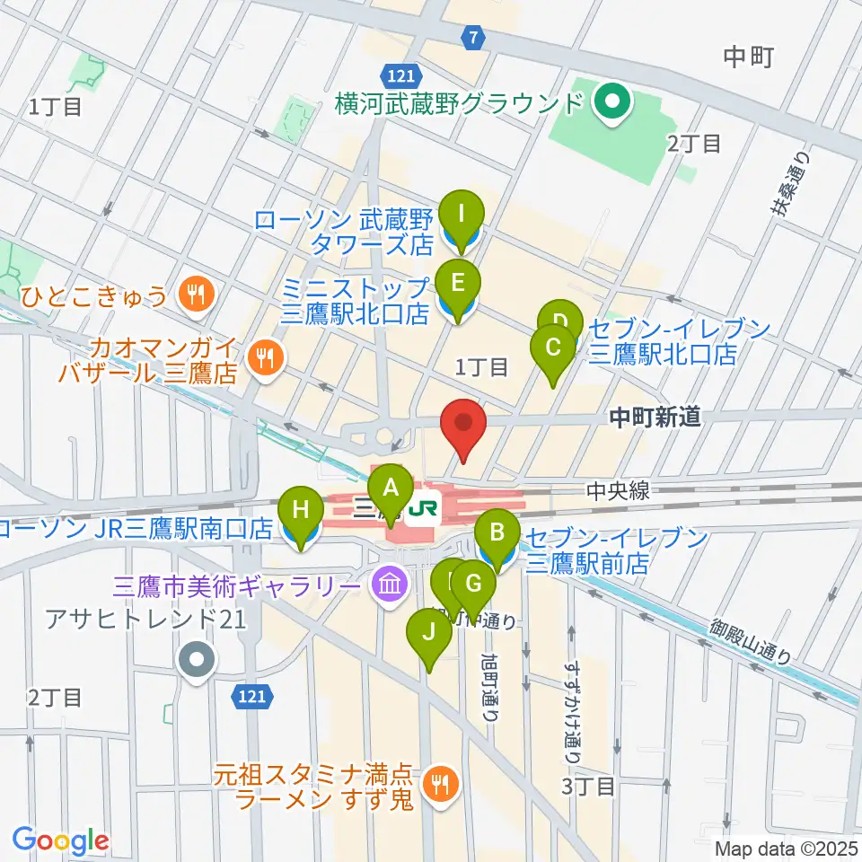 武蔵野芸能劇場周辺のコンビニエンスストア一覧地図