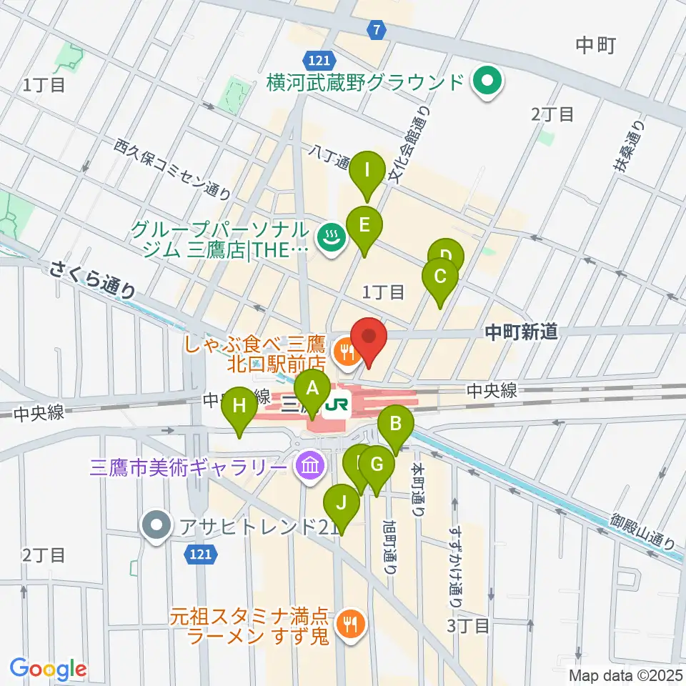 武蔵野芸能劇場周辺のコンビニエンスストア一覧地図