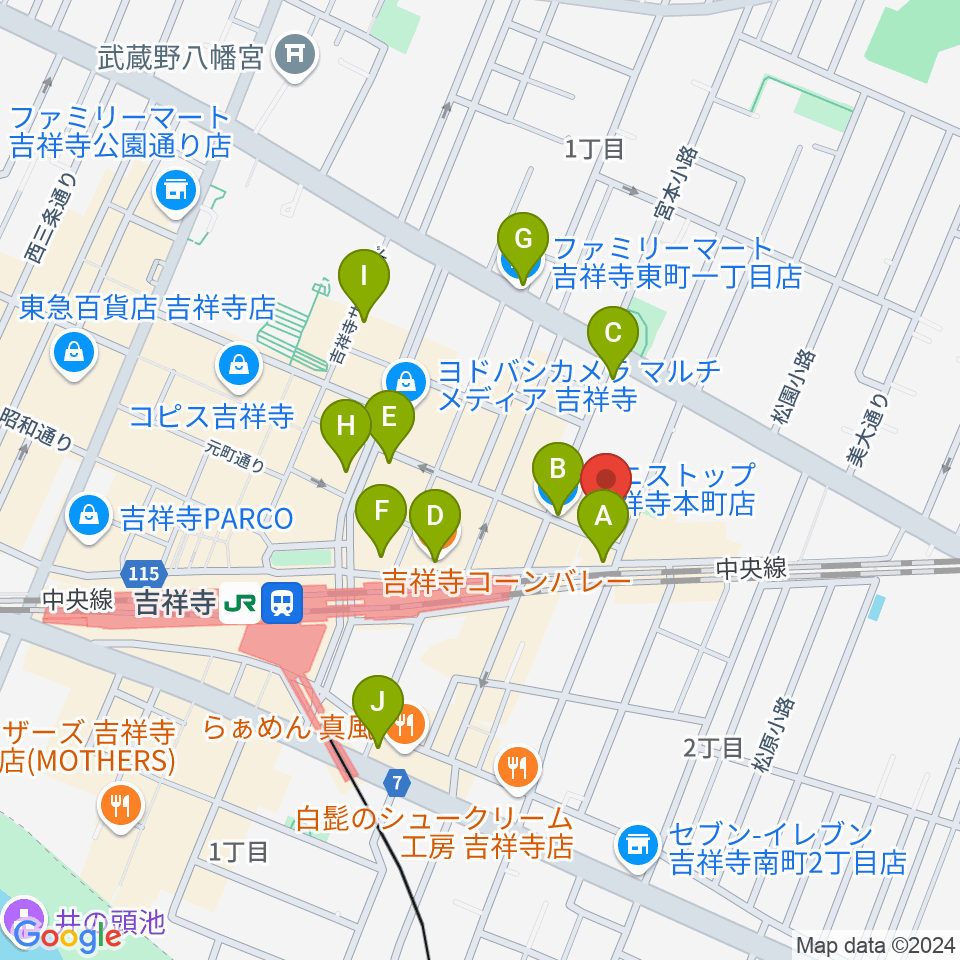 吉祥寺シアター周辺のコンビニエンスストア一覧地図