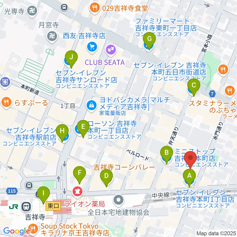 吉祥寺シアター周辺のコンビニエンスストア一覧地図