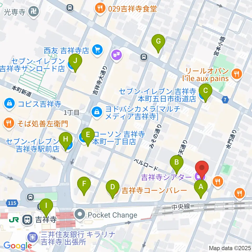 吉祥寺シアター周辺のコンビニエンスストア一覧地図