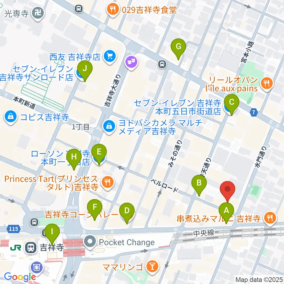 吉祥寺シアター周辺のコンビニエンスストア一覧地図