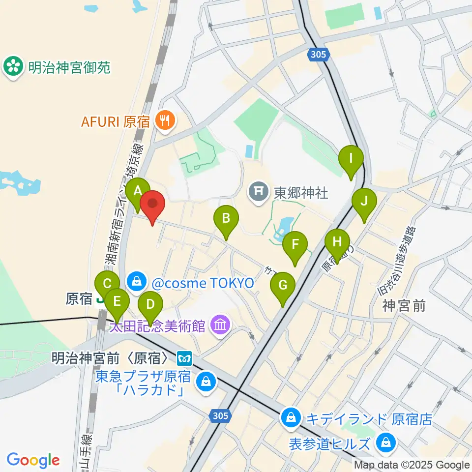 ボーカルスクール VOAT原宿校周辺のコンビニエンスストア一覧地図
