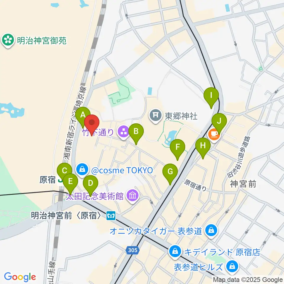 ボーカルスクール VOAT原宿校周辺のコンビニエンスストア一覧地図