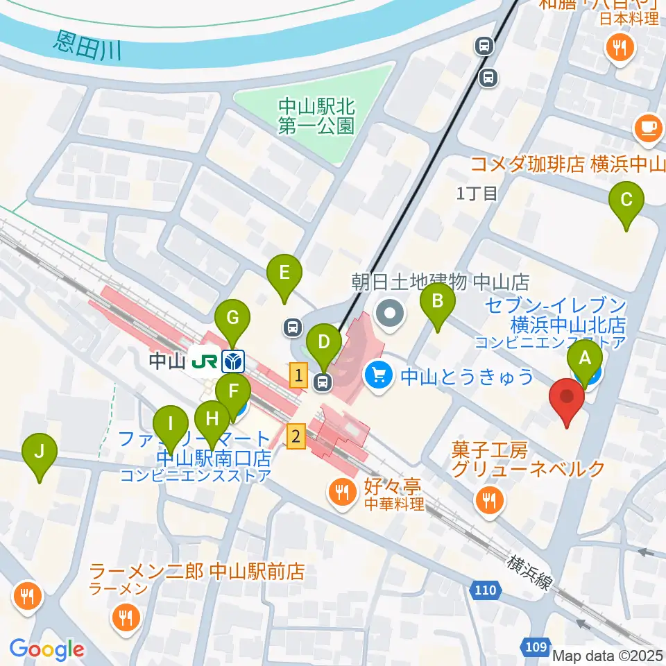 山響楽器店 中山店周辺のコンビニエンスストア一覧地図