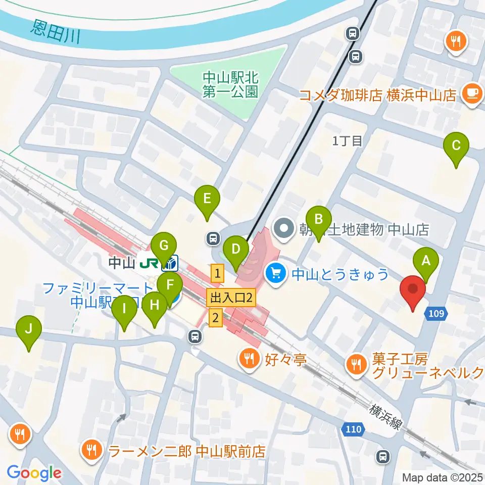 山響楽器店 中山店周辺のコンビニエンスストア一覧地図